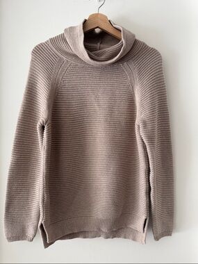 Kenneth Cole Reaction Sweater Womens M Taupe Cotton Knit Cowl Neck